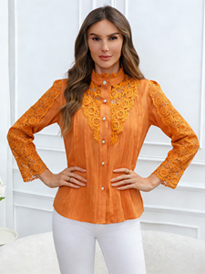 Chemise décontractée unie en dentelle pour femme, nouvelle collection printemps/été/automne 2026, style tendance, manches longues, tricotée, stock Géorgie - Product Image 5