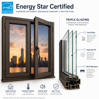 Ventanas de Aluminio con Rotura de Puente Térmico y Vidrio Aislante, con Marco de Madera Sólida y Rejilla Francesa, Ahorro Energético, Vidrio Low-E