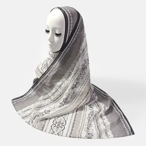 Premium 70*180 Cotton Voile Headscarf Hijab Soft Linen Viscose Digital Printed Ball Cotton Voile For Muslims