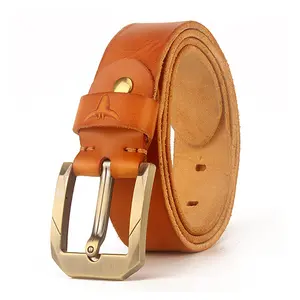 Factory 3.8cm 1.5" width zinc alloy pin buckle first layer strong italian genuine cow natural skin leather belt for men