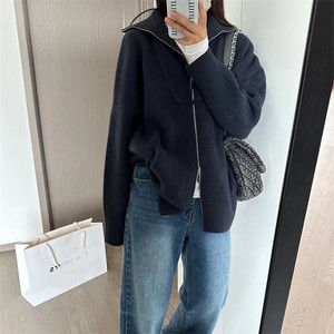 Abrigo de punto con cuello y doble cremallera para mujer, estilo nuevo de otoño/invierno, chaqueta oversize de talla grande a la moda - Product Image 4