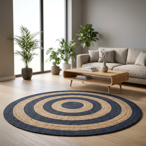 Round Striped Jute Area Rug Modern Braided Flat Pile <b>Non</b> <b>Slip</b> Home Decor Living Room Floor <b>Mat</b> - Product Image 1