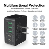 Chargeur mural HNT GaN 35,5W avec prise UK/EU/US, 5 ports, 3A2C, chargeur rapide avec PD3.0 pour ordinateur portable et adaptateur universel