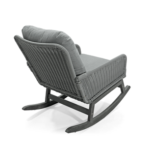 Silla Mecedora de Mimbre Gris Minimalista Moderna, Cómoda y Portátil, con Cojines Suaves de Poliéster, Estructura de Madera Resistente para Uso en Exteriores - Product Image 4