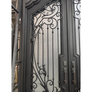 Portes en métal d'entrée principale résidentielle sur mesure portes de sécurité design entrée extérieure double porte en fer forgé noir - Product Image 5