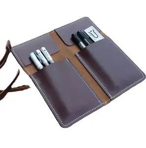 Marken-büro-lederstiftbeutel tüte echtes leder oder kunstleder-bleistifthalter handgefertigt individuelles logo bleistift organizer-tasche