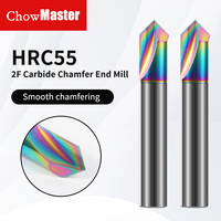 Fraise à chanfreiner en carbure monobloc à revêtement arc-en-ciel CHOWMASTER 2Flute, série TAC, pour l'usinage de l'aluminium, du cuivre et de l'acrylique