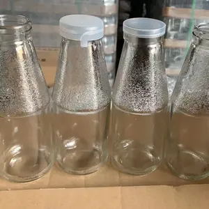 Garrafa de suco de leite vazia reutilizável de 16 onças de baixo preço garrafa de água de vidro transparente