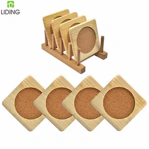 Bamboo Coaster / Coffee Cup Mat with Business Logo Bamboo coaster set with holder