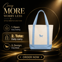 Sac fourre-tout en toile bicolore 24 oz avec silhouette de chien, bleu poudré, poignées tissées, sac de courses polyvalent