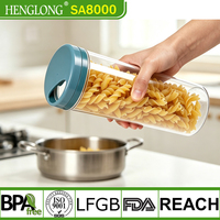 Pot de rangement en plastique rond et haut de 1,6 L sans BPA pour pâtes et céréales avec couvercle distributeur pour l'organisation des aliments