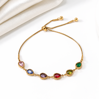 Bracelet carré en zircon coloré avec chaîne, réglable, en acier inoxydable plaqué or, bijoux pour femmes avec cristaux arc-en-ciel