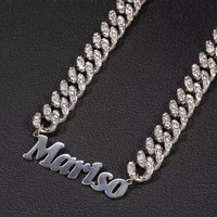 Colliers avec plaque de nom en acier inoxydable, chaîne cubaine en CZ de 9 mm, plaques de nom personnalisées, bijoux de rappeur