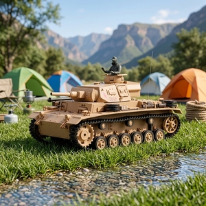 Henglong 3849-1 1/16 Char d'assaut allemand <span class=keywords><strong>Panzer</strong></span> <span class=keywords><strong>III</strong></span> H 7.0 RTR RC 2.4G TK7.0 BB IR Combat Canon en métal 7.4V 1800mAh Tourelle rotative à 320° - Product Image 1