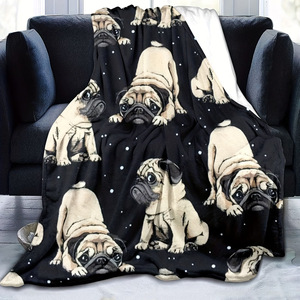 Couverture en peluche à motif de pug, rectangulaire, anti-boulochage, pour usage domestique, utilisable en toutes saisons, lavable en machine, en flanelle. - Product Image 4