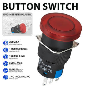 Botón pulsador momentáneo rojo de 16 mm con retención, 5A 220V/250V, para grúa de control remoto electrónico plateada - Product Image 2
