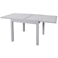 Table à manger extensible rectangulaire moderne et contemporaine en verre trempé avec pieds en métal, 6 places, pour salle à manger