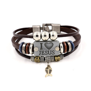 Q749 te amo Jesús Vintage <span class=keywords><strong>de</strong></span> cuero muñeca banda cuerda cristiana <span class=keywords><strong>pulsera</strong></span> ajustable pulseras y brazaletes - Product Image 3