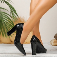 Chaussures de travail à bout pointu, à talon épais, chaussures à bouche peu profonde pour femmes, talons hauts sexy à motif serpent pour femmes