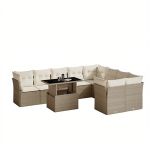 Modular Beige PE Rattan Garden <b>Sofa</b> <b>Set</b> Outdoor Furniture Contemporary Design High-Density Foam Cushions UV Resistant - Product Image 1