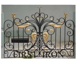 Fine finishing luxury wrought iron looking fence panels with golden leaf