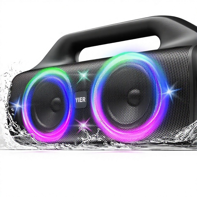 YIER 80W Peak Portable Wireless RGB Lighted Stereo for 5.3 IP67 Waterproof 10000mAh Battery Deep Bass Outdoor Speaker Dual