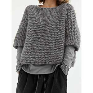 Suéter de Punto Grueso para Mujer, Color Borgoña, Cuello Redondo, Manga Media, Estilo Relajado, para Invierno - Product Image 4