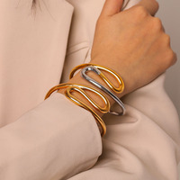 Bracelet torsadé polyvalent pour femmes |   Acier inoxydable plaqué or, design ouvert, accessoire tendance européen et américain