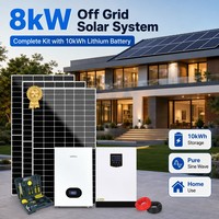 Système solaire hors réseau 8 kW, kit complet avec batterie au lithium 10 kWh, panneau mono et onduleur à onde sinusoïdale pure pour usage domestique