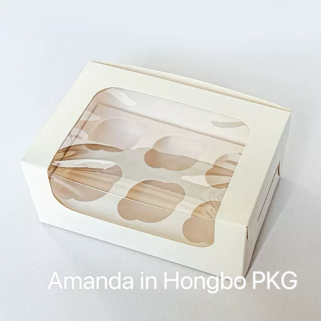 Factory Bulk Custom Hold 1 2 4 6 12,Non-glued Folding Bakery Box Tab-lock Cupcake Box with Wrap-round Bakery Treat White Window