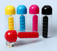Bouteille d'eau de voyage personnalisée transparente de grande capacité 650 ml graduée, légère et écologique avec boîte à pilules intégrée pour médicaments