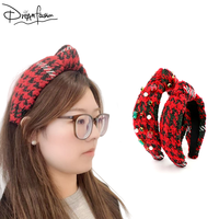 Meilleures ventes Bandeau de créateur en tweed de Noël avec strass en cristal et perles vichy