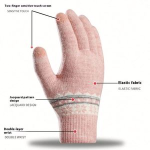 Gants d'hiver pour femmes à double couche, fournis directement par l'usine, en tricot jacquard avec doublure en polaire - Product Image 3