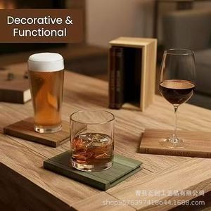 Posavasos de madera con forma de libro, cuadrados, de madera maciza, de color retro, para bebidas, para café, té, decorativos y funcionales - Product Image 1