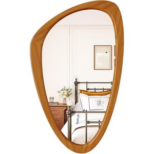 Miroir mural asymétrique Wiserset 19x30 pouces, cadre irrégulier en bois de pin, style moderne du milieu du siècle, pour chambre à coucher et salon - Product Image 1
