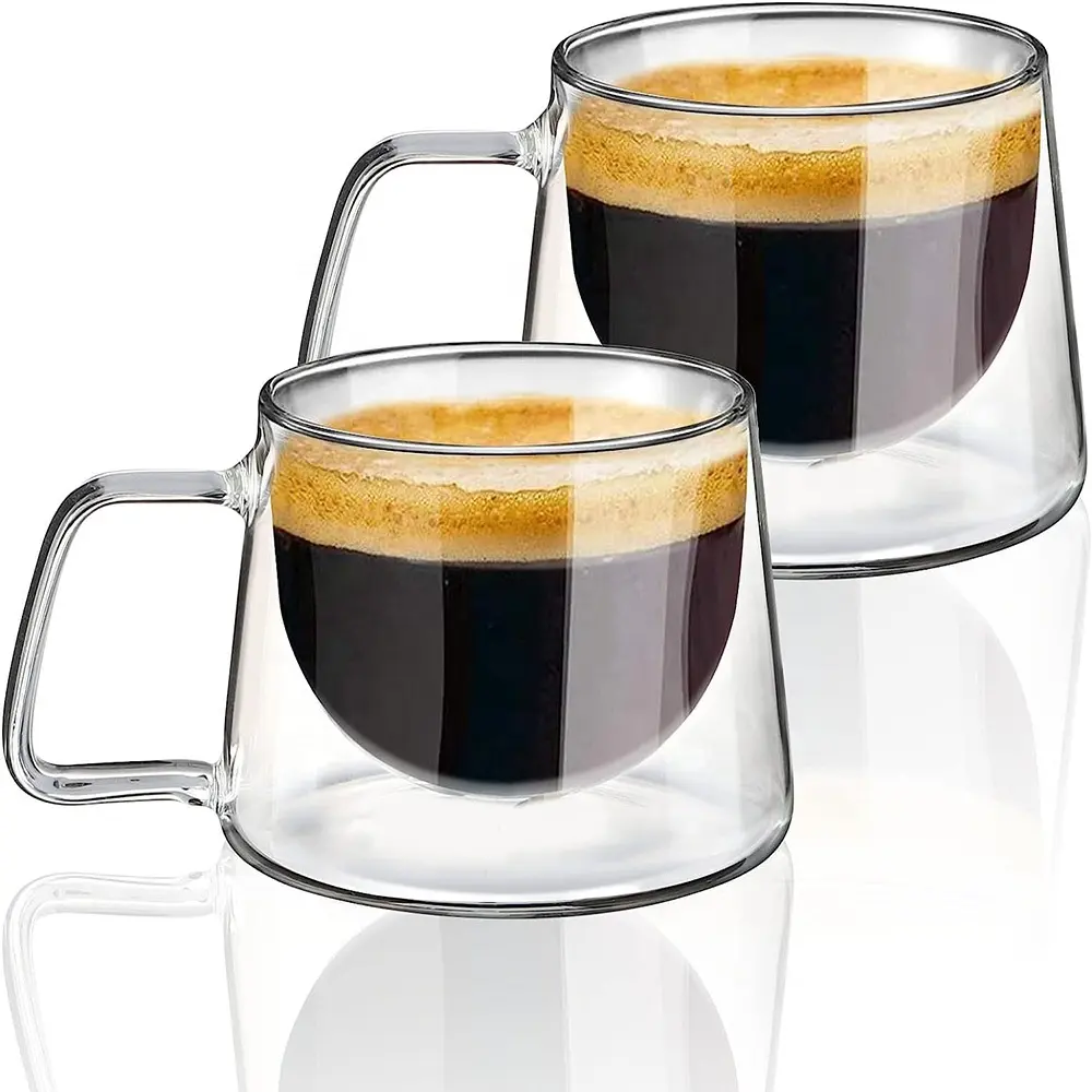 Peralatan minum tahan panas untuk cangkir teh kopi gelas dinding ganda dengan pegangan
