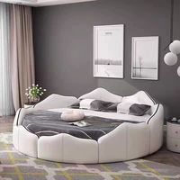 Lit rond de style européen Chambre à coucher Double Home Hotel 2M Lit King Size en cuir rond moderne et souple