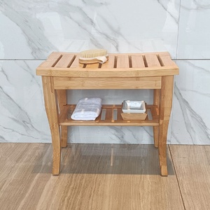 2023 New Arrival Factory Custom <strong>Teak</strong> Shower Seat Storage <strong>Bench</strong> Seating Durable Bamboo Shower Stool With Two Layers - Product Image 3