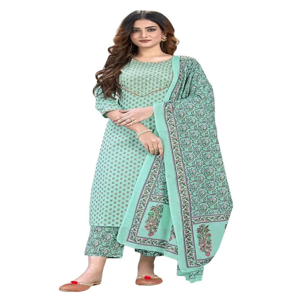 Novo cheiro olhante roupa diária de algodão rayon kurti e fundo com estampa de algodão dupatta indiana mulheres roupa para vestir atacado
