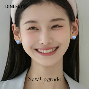 Dinle Heart <b>Stud</b> Earrings S925 Sterling <b>Silver</b> Pink Color Everyday Wear - Product Image 5