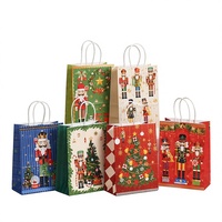 Sac de shopping en papier kraft de Noël, sac d'emballage, sac à main imprimé avec clip en noyer, sac cadeau pour fête de Noël