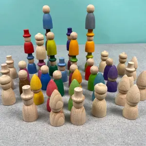 Куклы-Колышки из радужной древесины, деревянные фигурки для ролевых игр для малышей, Дошкольное обучение, обучающие игрушки