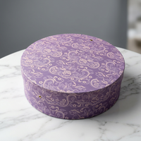 Boîte cadeau en carton personnalisée de luxe écologique ronde à motif de fleurs en dentelle violette avec finition UV pour bijoux et emballage de fleurs