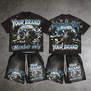 Survêtements d'été personnalisés avec logo, impression numérique, ensemble court 2 pièces, t-shirt à manches longues pour homme et ensemble short - Product Image 1