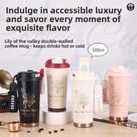 Nouvelle tasse thermos isotherme en acier inoxydable Suzuki Orchid avec double tube de consommation, design élégant, portable, cadeau tendance
