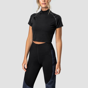 Camisetas Cortas para Mujer del Mejor Fabricante OEM, Transpirables, de Colores Sólidos, Tops Cortos Personalizados, Tops Cortos Lisos para Mujer - Product Image 1