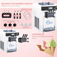 Machine à glace molle commerciale BLGC avec 3 buses, cône en acier inoxydable, 3 saveurs