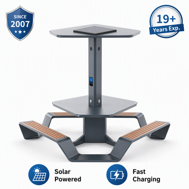 Modern Triangular Smart Solar Picnic Table With Wireless USB Charging WiFi Hotspot for Public Park Street Furniture