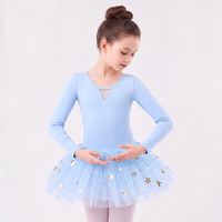Robe de tutu de ballet pour filles, justaucorps à manches longues avec jupe en tulle à sequins étoiles, nœud au dos, pour performance scénique et entraînement, en spandex