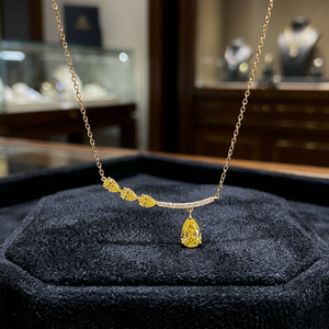 Collier pendentif en diamant jaune taille poire de luxe, bijoux en or massif, collier en diamant certifié IGI/GIA - Product Image 5